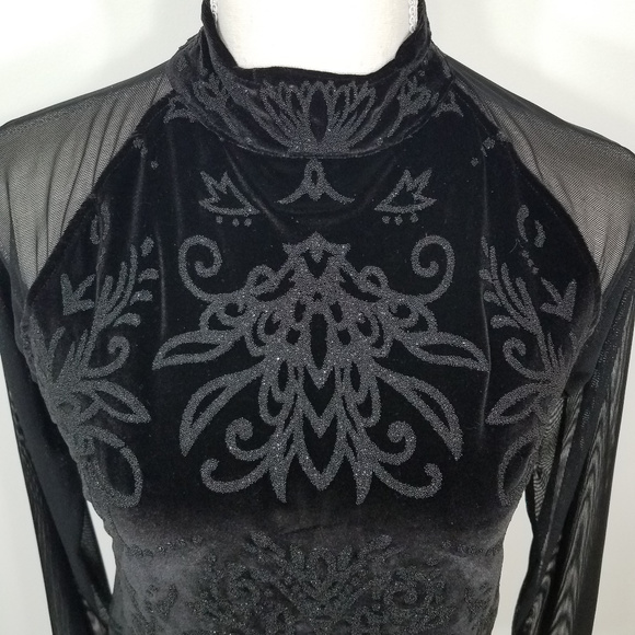 NWT Conrad C Collection Black Velvet Sheer Embellished Indie Sleeze Top shirt M - Picture 4 of 8